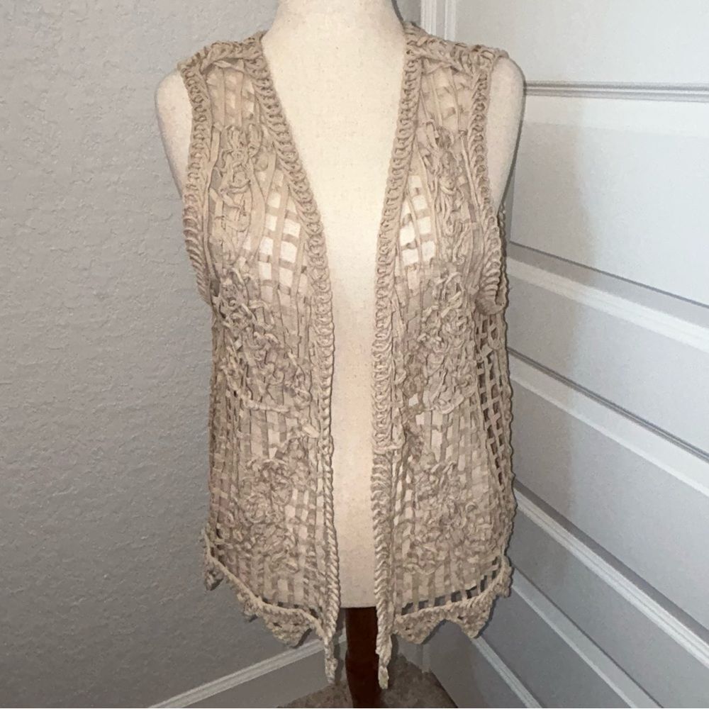 Cato Crochet Open Front Sleeveless Vest